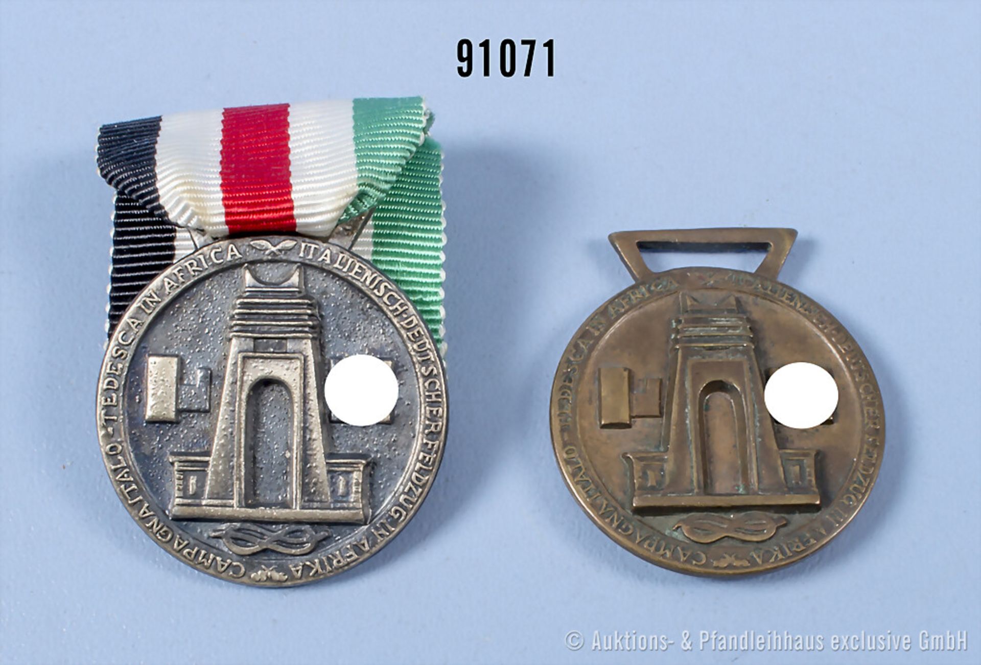 Konv. 2 Deutsch-Italienische Feldzugsmedaillen in Bronze und Silber, guter Zustand, ...