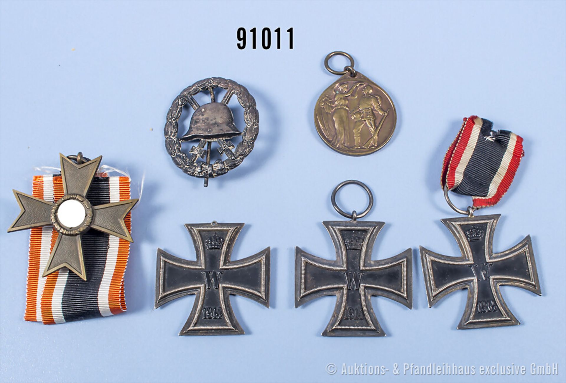 Konv. 3 EK 1914, 1 x mit fehlender Bandringöse, Ehrendenkmünze des Weltkrieges, VWA in ...