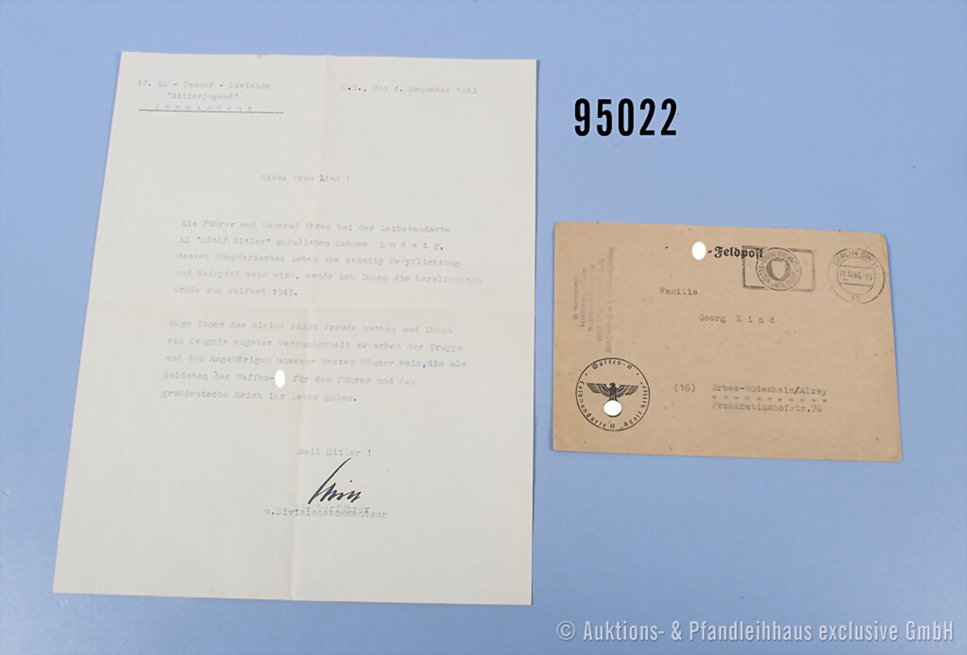 Konv. maschinengeschriebener Brief vom 04.12.1943 an die Eltern eines gefallenen ...