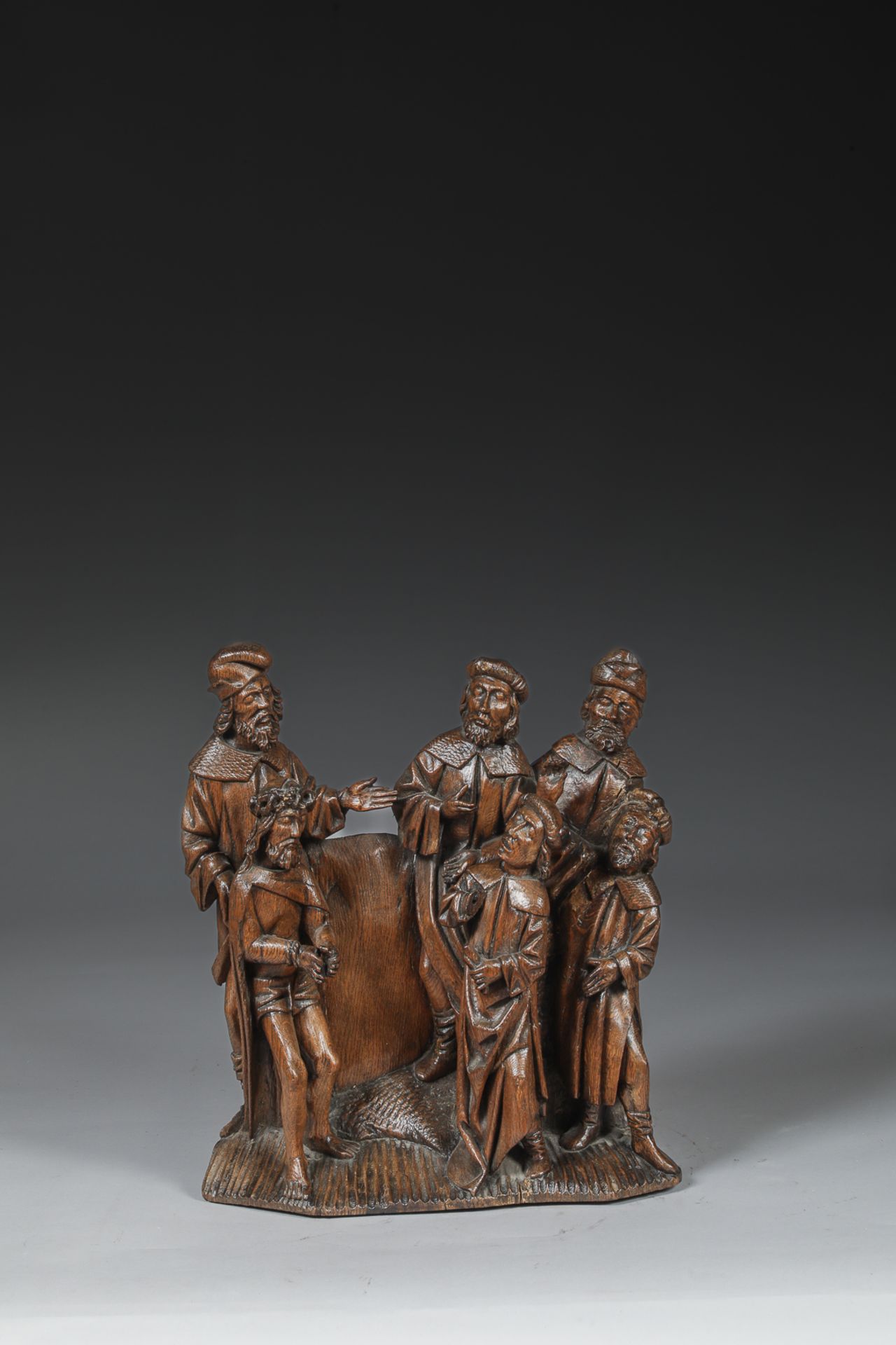 Elément de retable sculpté en relief illustrant le procès de Jésus devant Ponce Pilate Anvers Vers - Bild 2 aus 14