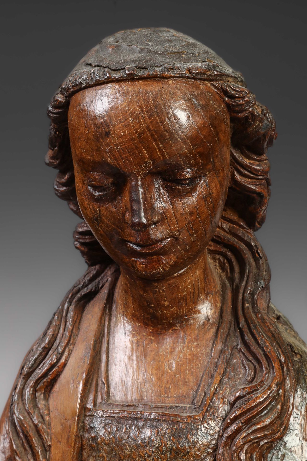 Saint Marguerite en bois sculpté Seconde moitié 15 eme siècle Ht 96cm x l 30cmManque des mains - Image 5 of 6