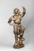 Importante paire de « Lokapalas » gardien de sépulture figurés vêtus d’une armure, coiffé d’un