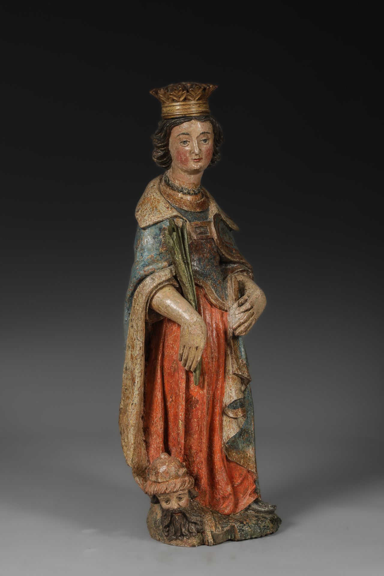 Sainte Catherine d'Alexandrie figurée debout chevauchant le visage Maximinius et tenant "la palme de - Image 2 of 7