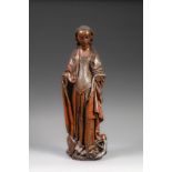 Saint Marguerite en bois sculpté Seconde moitié 15 eme siècle Ht 96cm x l 30cmManque des mains