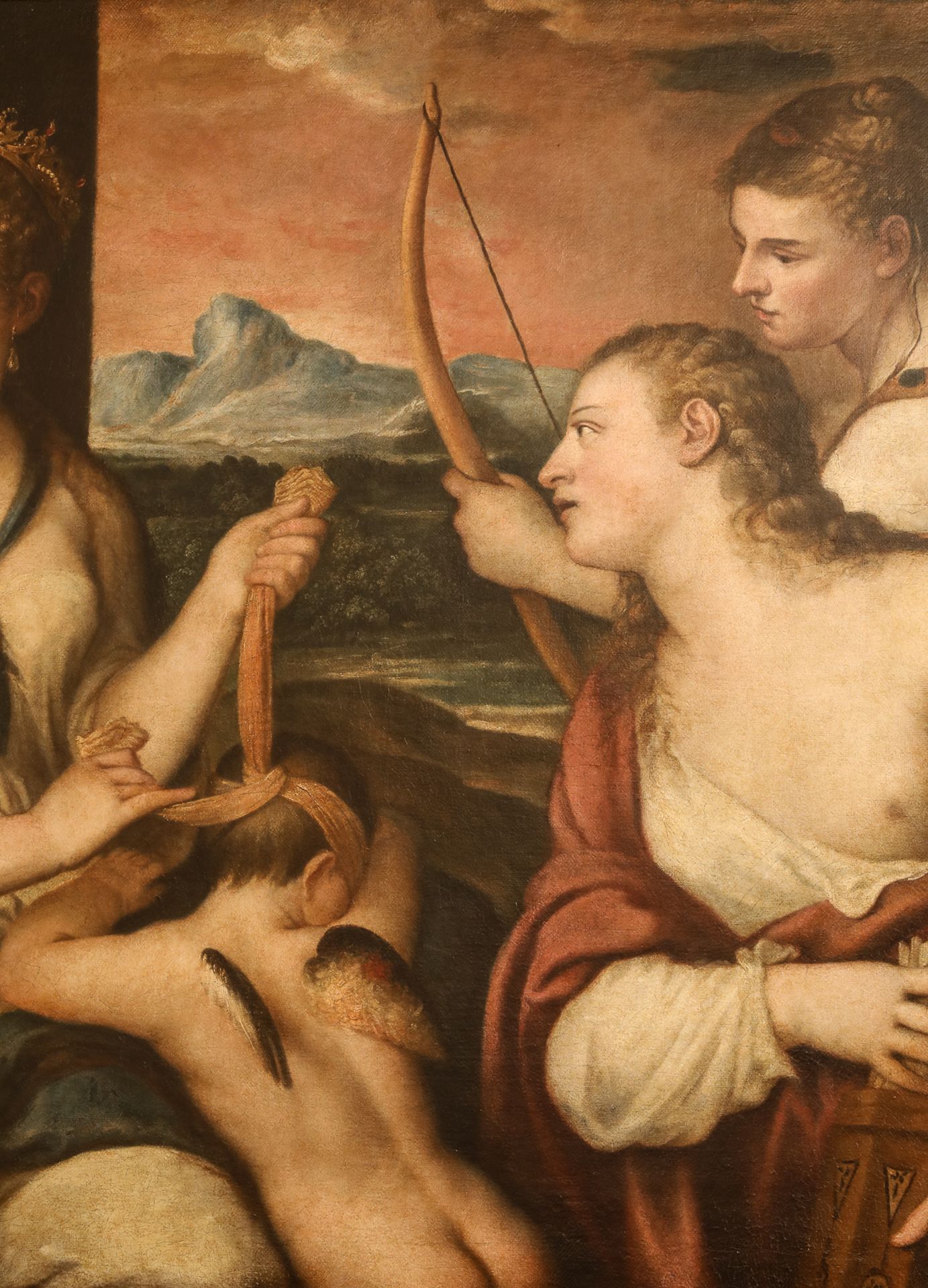 "Cupidon aux yeux bandés par Vénus" d'après le Titien Huile sur toile Fin 18 eme (datée de 1799) - Bild 5 aus 8