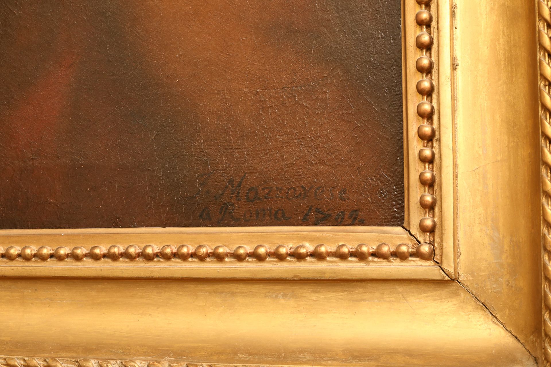 "Cupidon aux yeux bandés par Vénus" d'après le Titien Huile sur toile Fin 18 eme (datée de 1799) - Bild 3 aus 8