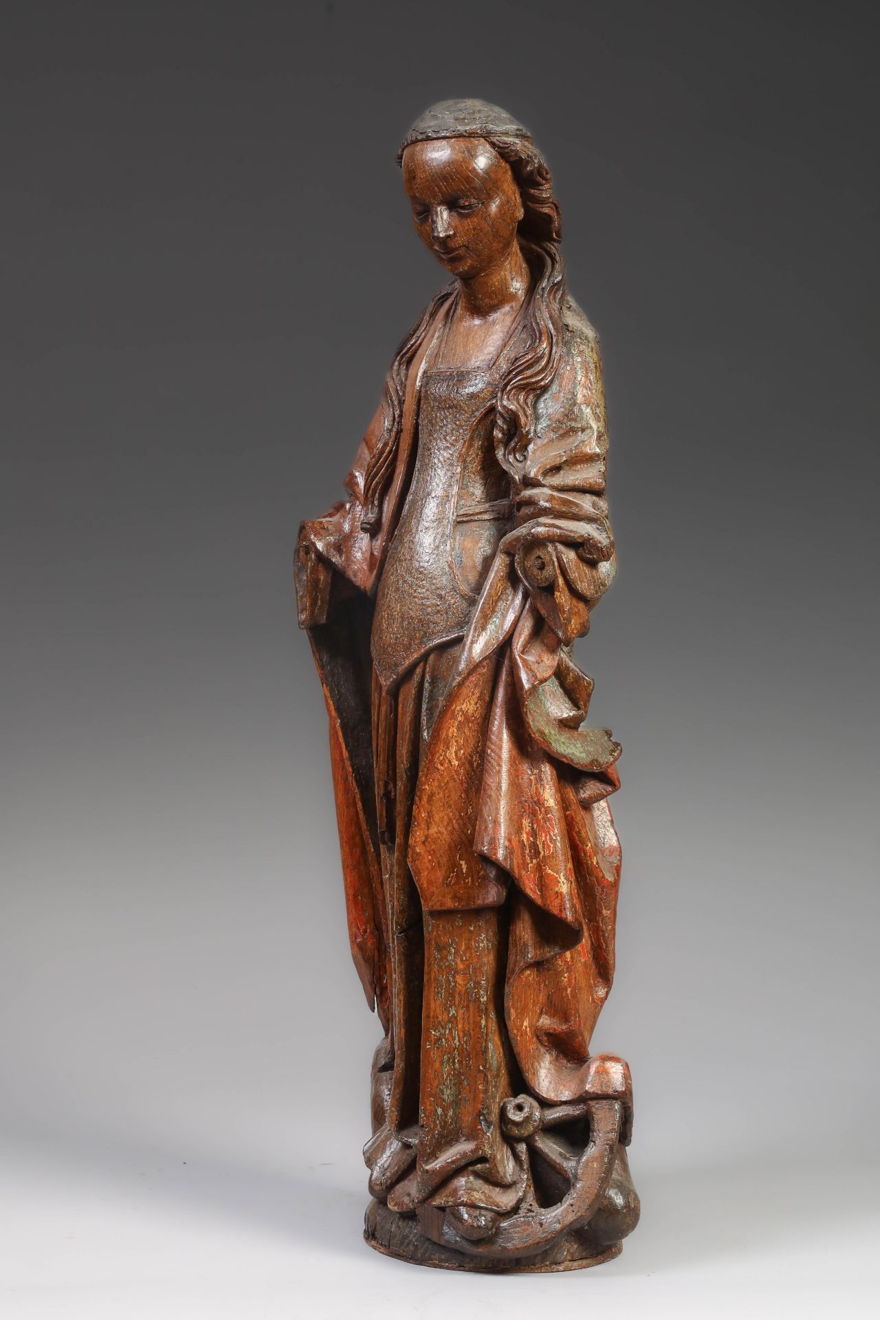 Saint Marguerite en bois sculpté Seconde moitié 15 eme siècle Ht 96cm x l 30cmManque des mains - Image 2 of 6