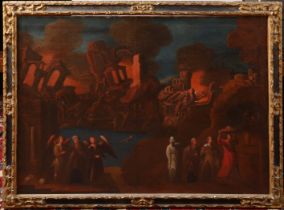 Une paire d'huile sur toile École espagnole, 17 eme siècle Lot et sa famille fuyant la destruction