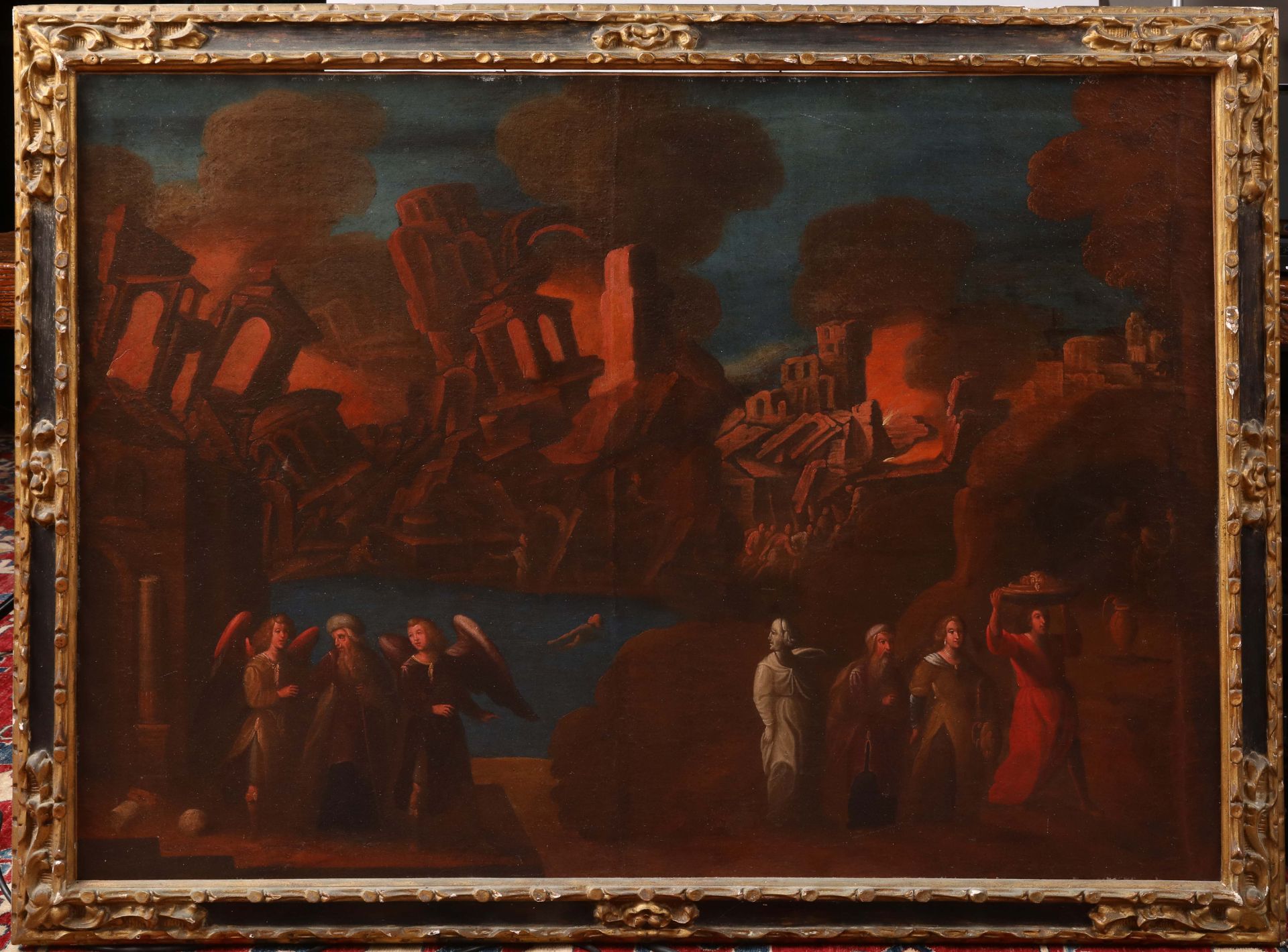 Une paire d'huile sur toile École espagnole, 17 eme siècle Lot et sa famille fuyant la destruction