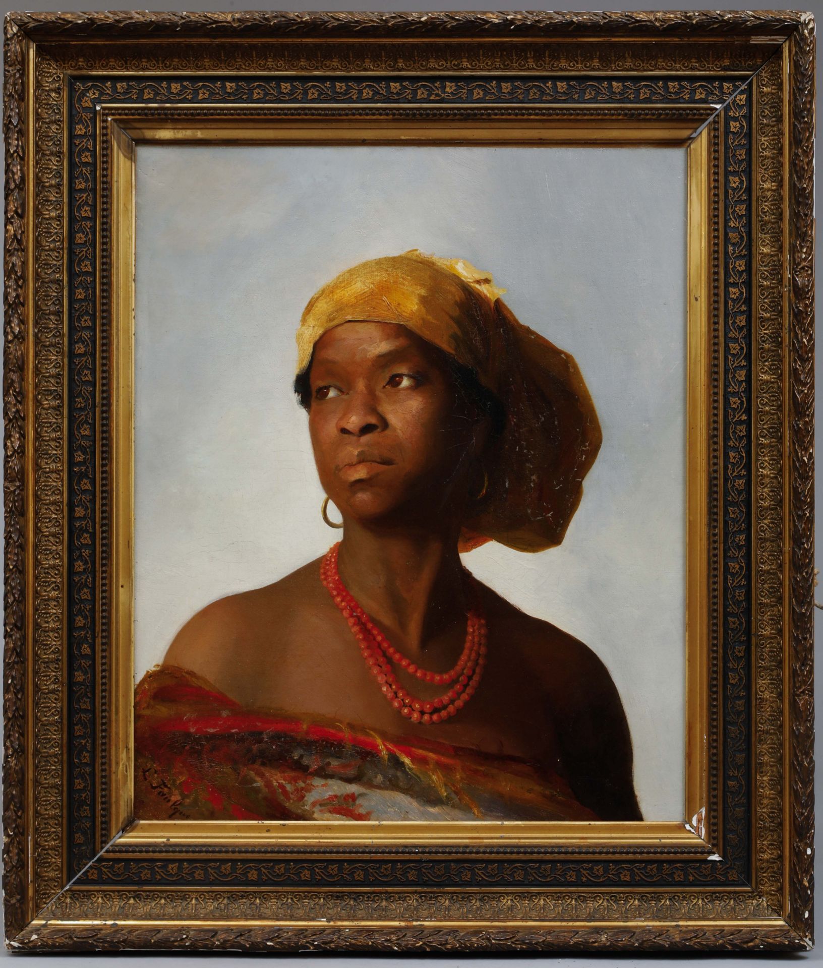 Portait de femme des Antilles signé « Louise de Fauque de Jonquière » 55cmx 46cm Encadré Ancienne