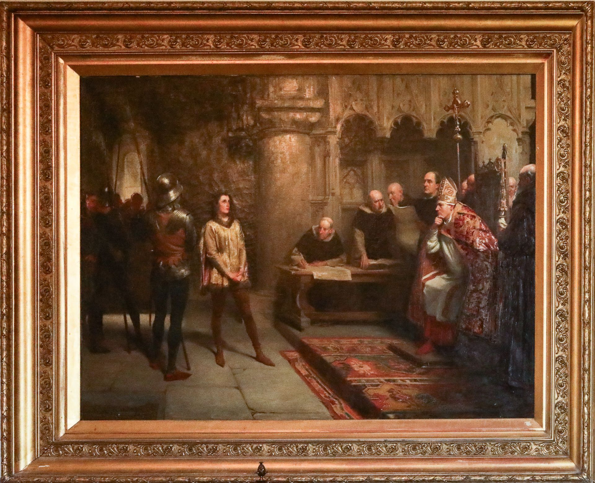 "Le procès de Jeanne d'Arc" Huile sur toile Fred Roe (1864-1947) Signé et daté de 1893 Dans un cadre