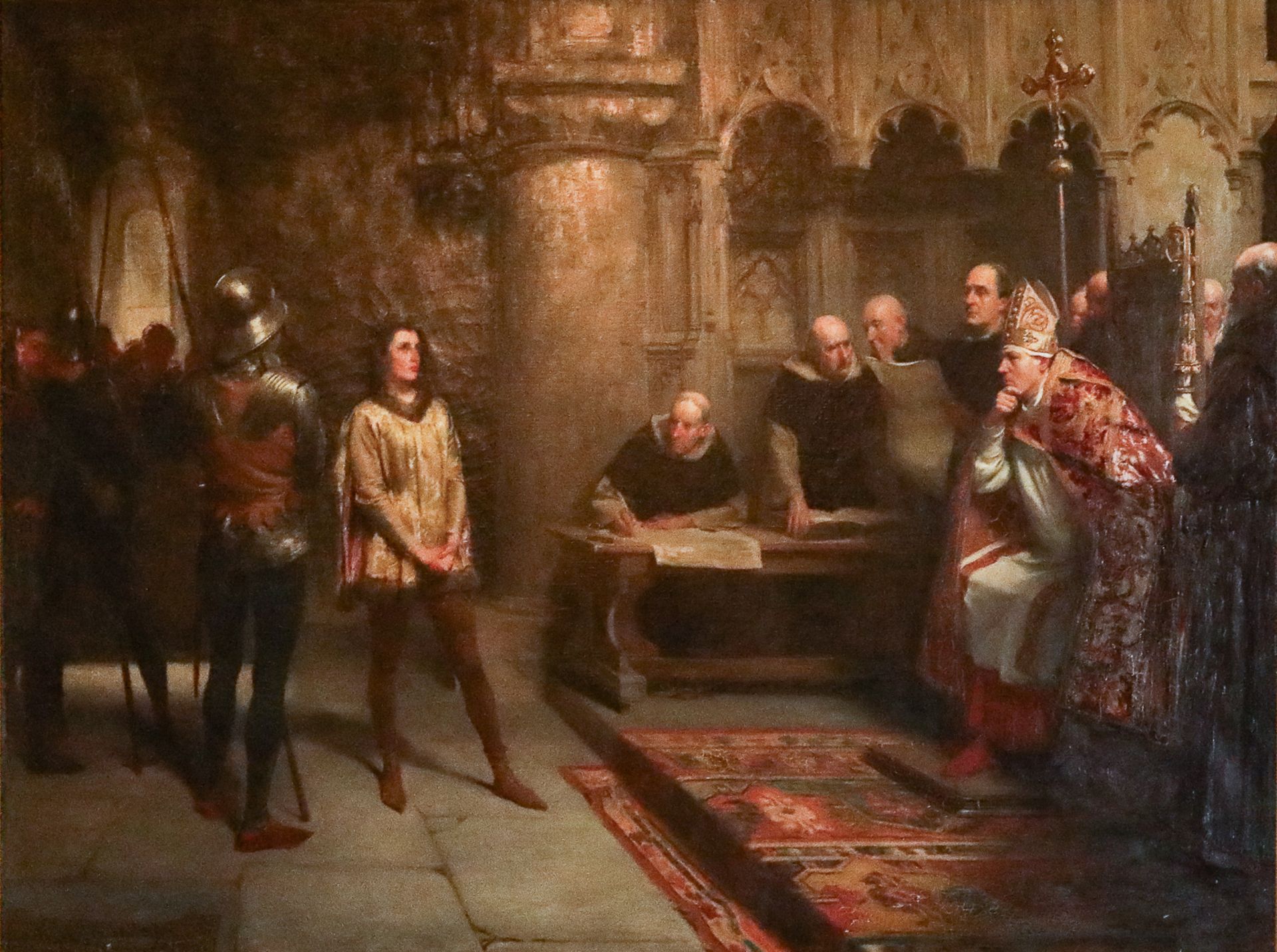 "Le procès de Jeanne d'Arc" Huile sur toile Fred Roe (1864-1947) Signé et daté de 1893 Dans un cadre - Bild 2 aus 4