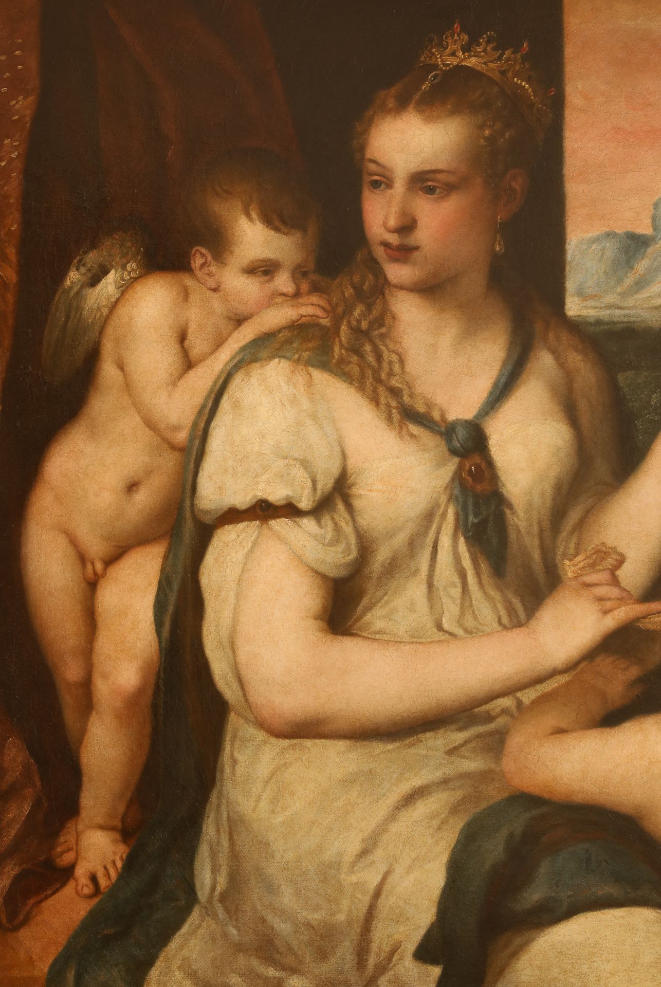 "Cupidon aux yeux bandés par Vénus" d'après le Titien Huile sur toile Fin 18 eme (datée de 1799) - Bild 4 aus 8