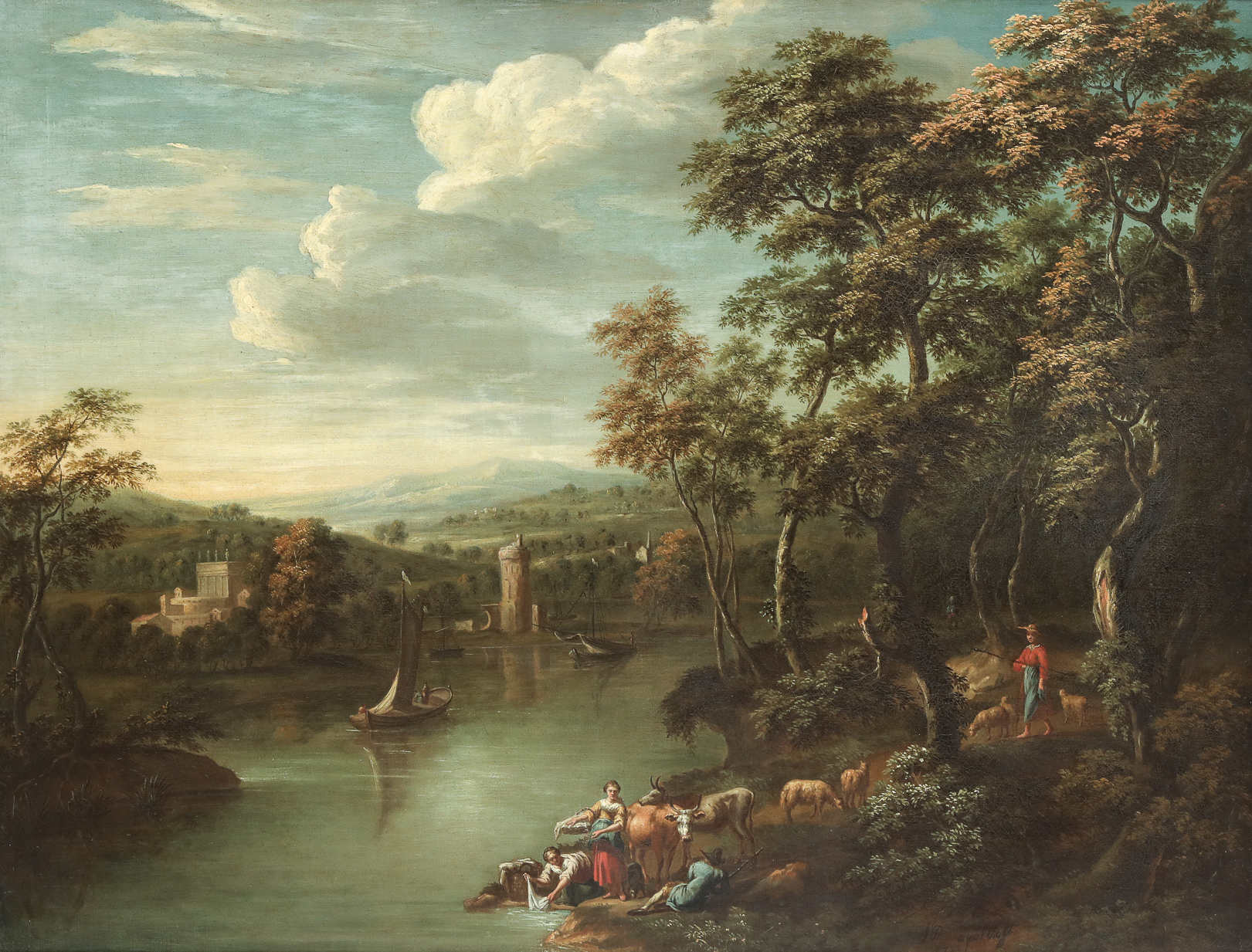Paire de paysages flamands Huile sur toile 17 eme siècle Encadrement par Atiscuir 70x90cm et 90 - Image 2 of 12