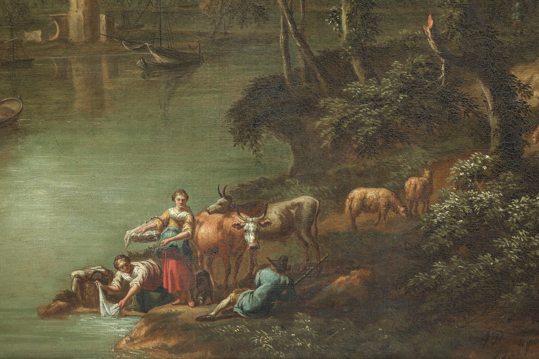 Paire de paysages flamands Huile sur toile 17 eme siècle Encadrement par Atiscuir 70x90cm et 90 - Image 3 of 12