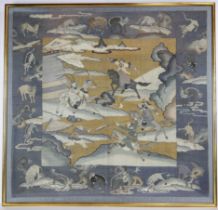 Panneau de tapisserie de soie et fils d’or en tissage « Kosseu » Illustré d’une scène guerrière