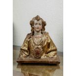 Buste de Sainte Bois de tilleul doré et polychromé Epoque flamande 16 eme siècle Ht 37 Provenance