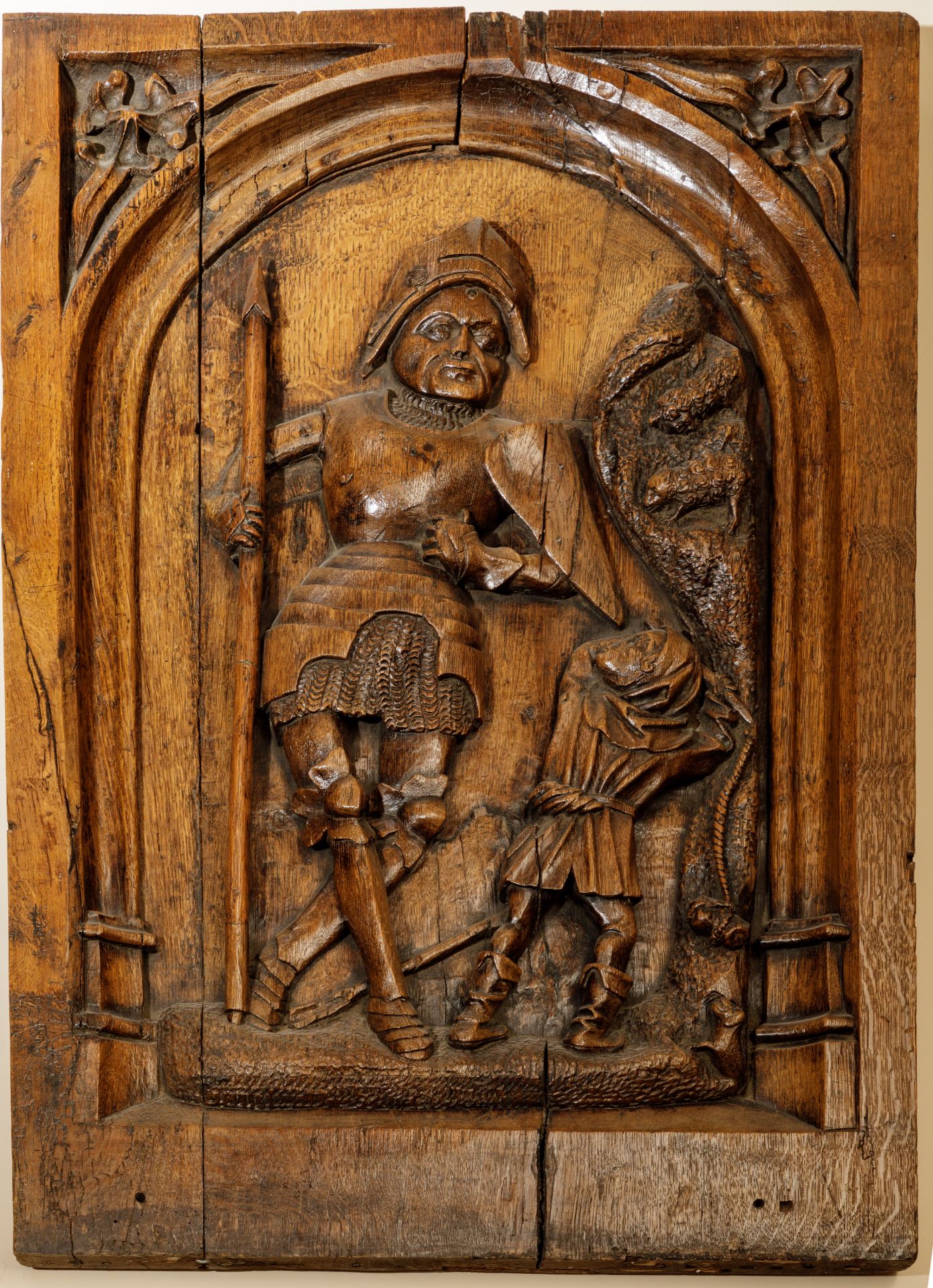 Panneau sculpté en chêne représentant David et Goliath17 eme siècle 89x56cm - Image 2 of 2