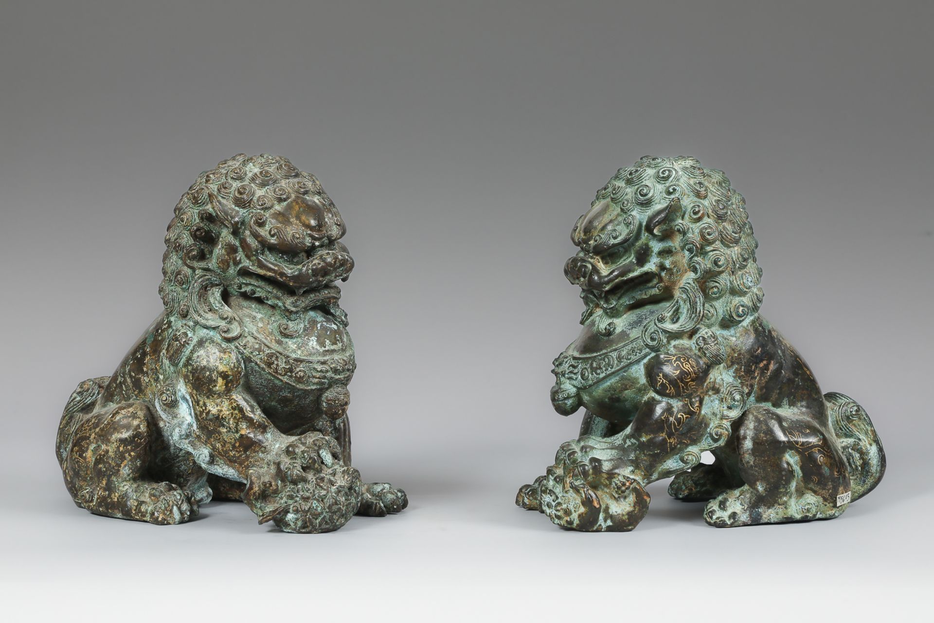 Paire de chimères chiens de Fô en bronze Chine Ht 28cm x 30 x18cm