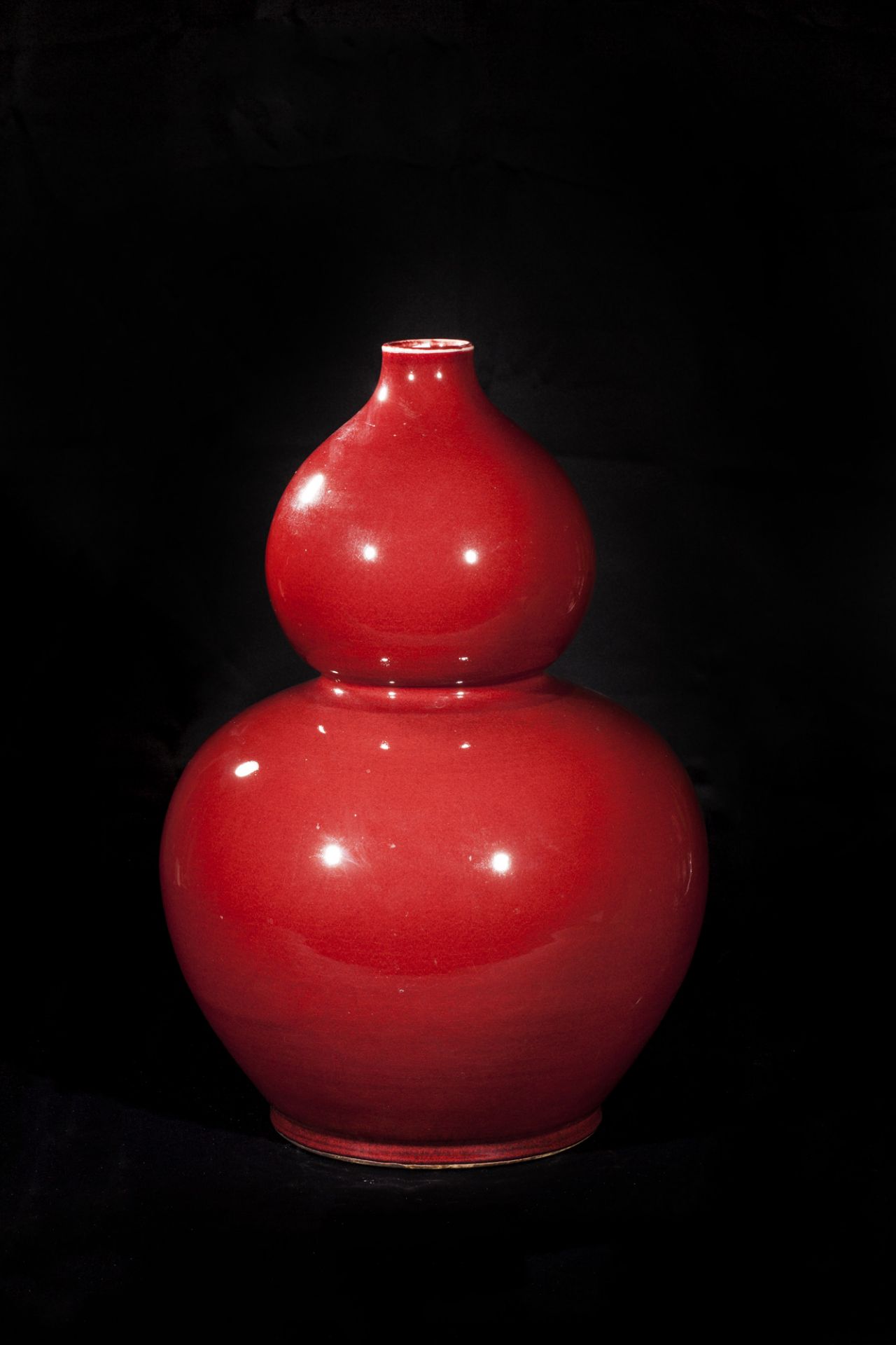 Vase double gourde Lang Yao en porcelaine à glaçure monochrome sang de bœuf Chine Dynastie Qing