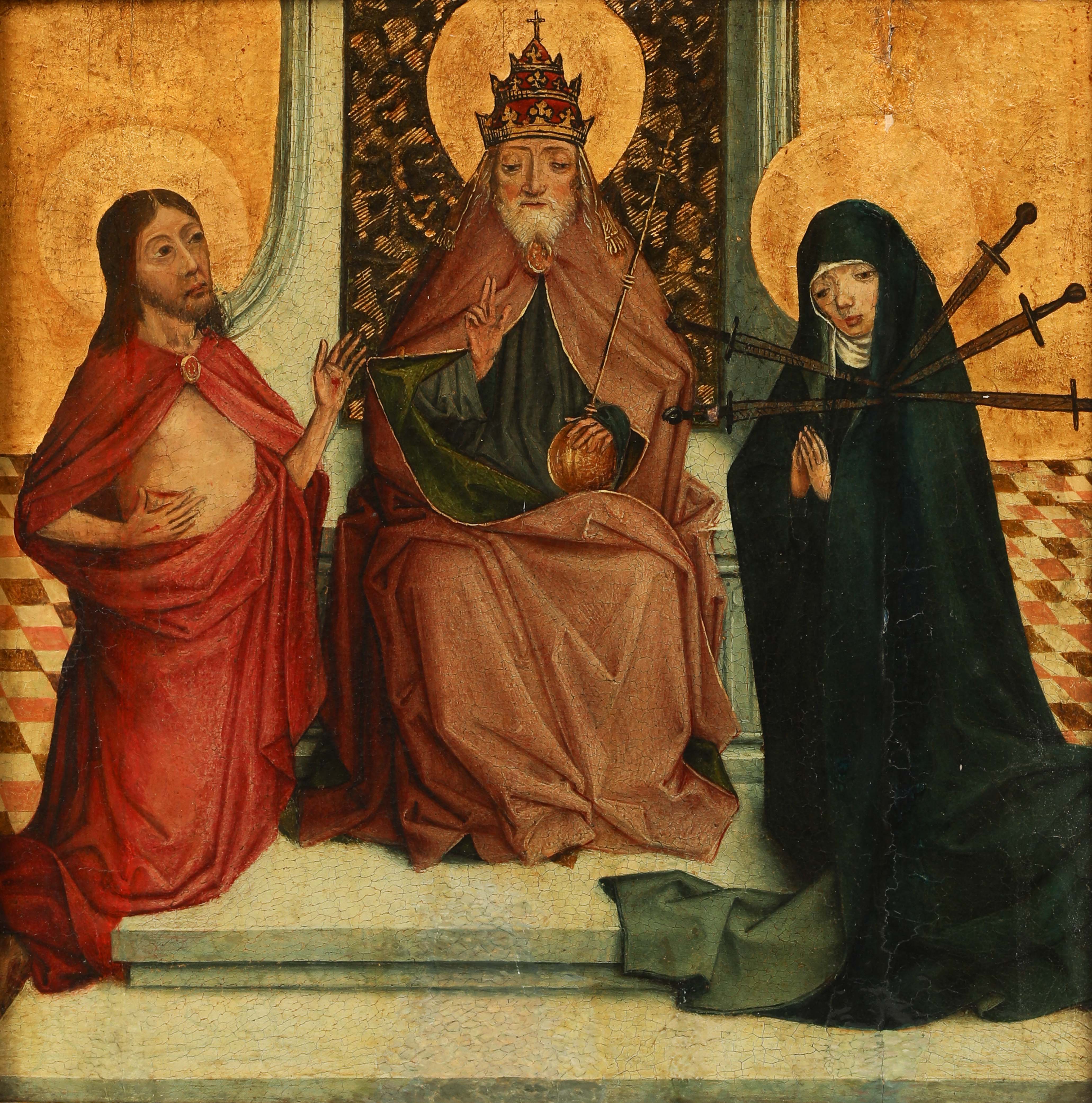 Scène illustrant le Dieu le père avec le Christ ressuscité et la vierge Huile sur panneau Ecole du - Image 2 of 7