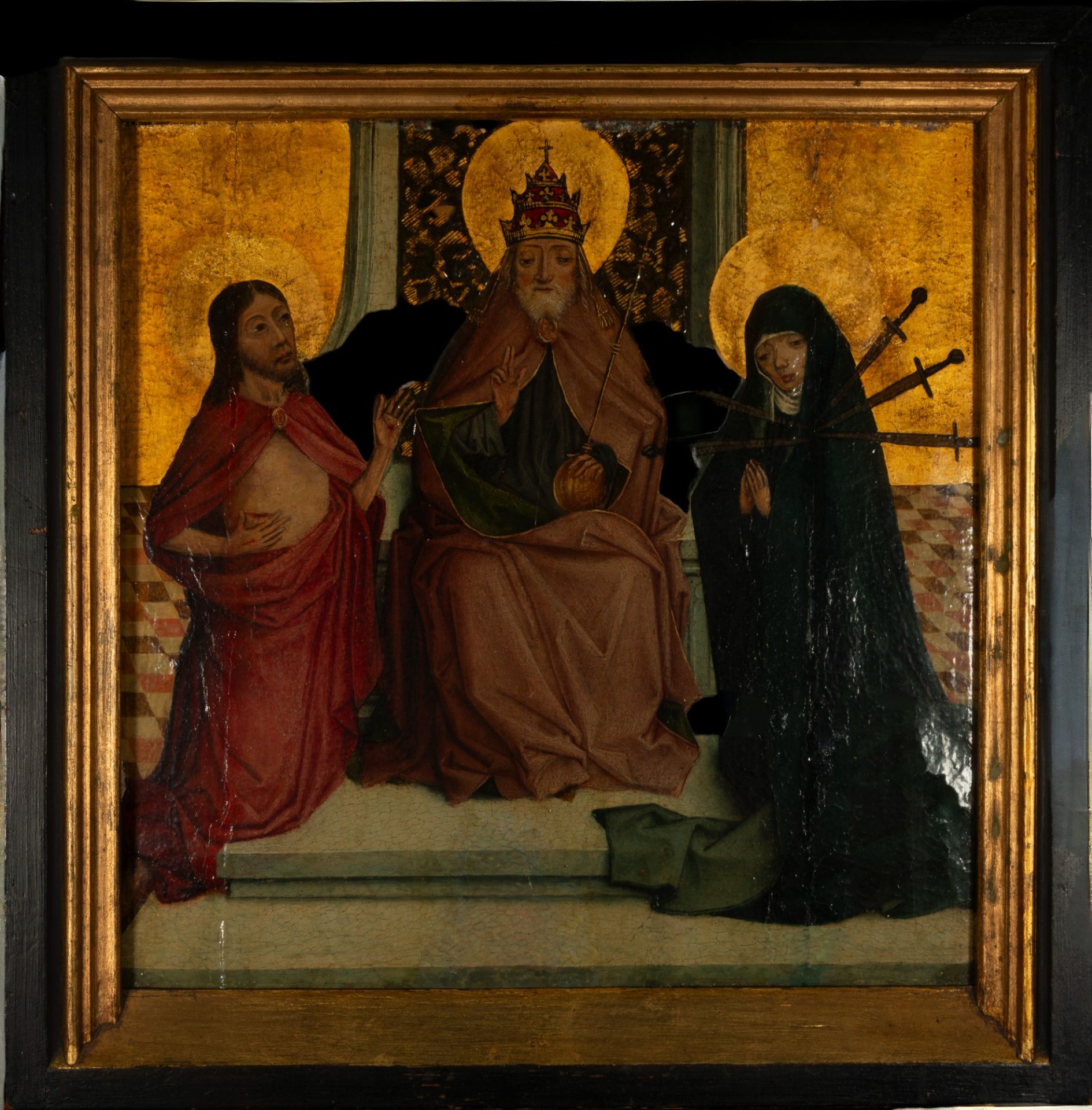 Scène illustrant le Dieu le père avec le Christ ressuscité et la vierge Huile sur panneau Ecole du - Image 7 of 7