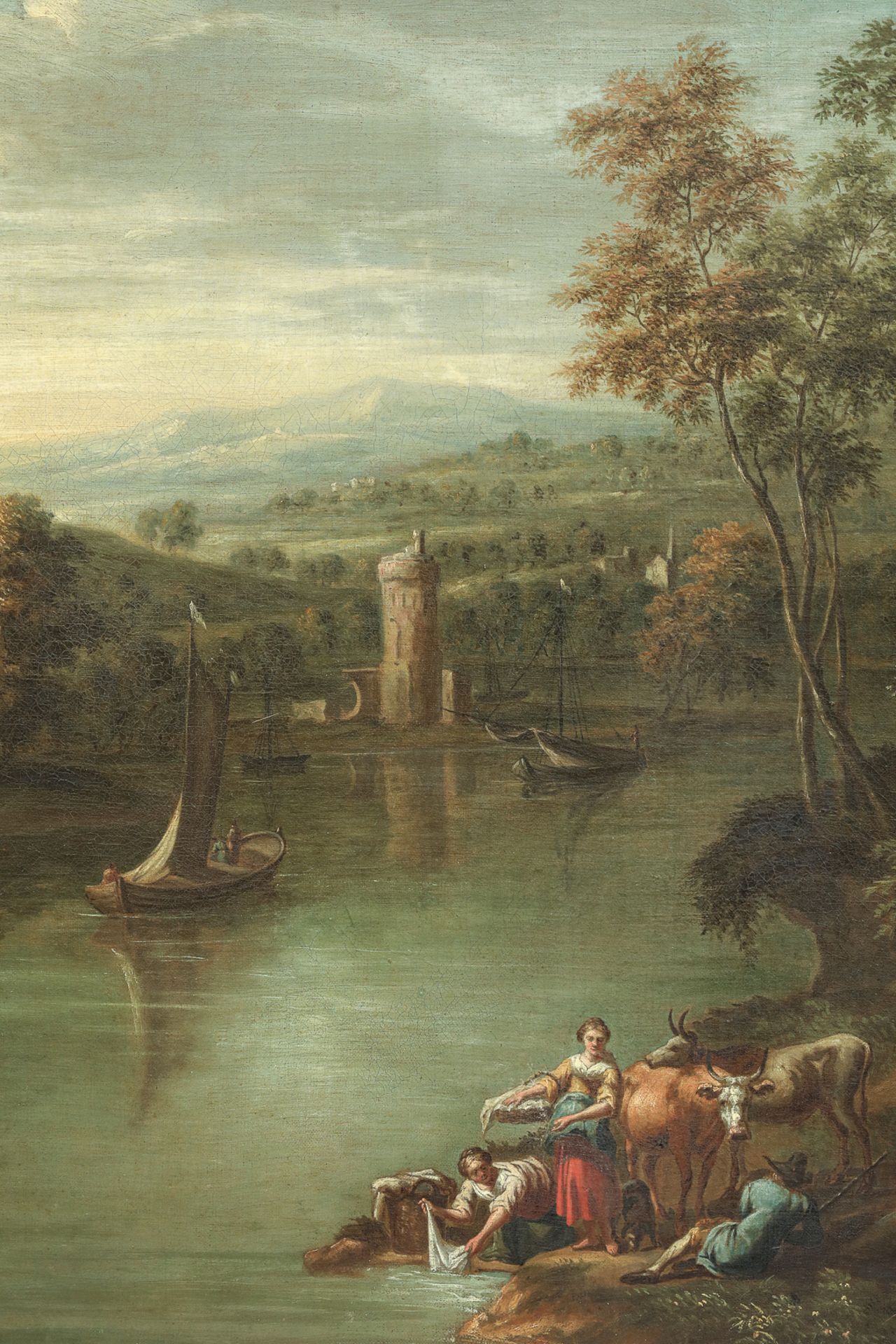 Paire de paysages flamands Huile sur toile 17 eme siècle Encadrement par Atiscuir 70x90cm et 90 - Bild 4 aus 12