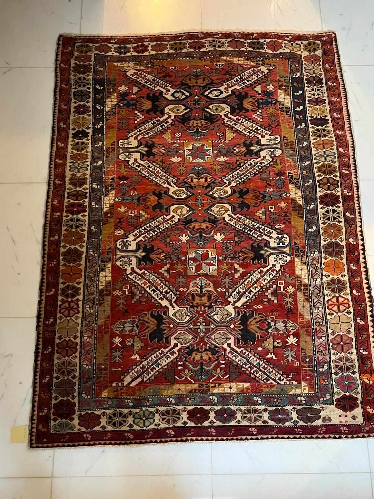 Tapis Persan Belouch en laine noué main Iran ancien 190x140cm