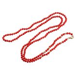 18k Gold Coral Bead Necklace Marked Tiffany & Co