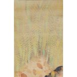 Lot consisting of four oriental paintings on paper depicting autumn landscapes, 20th century