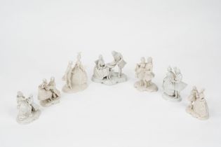 Lot consisting of seven white porcelain sculptures, 20th century
