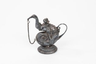 Small oriental silver jug in the shape of a fantastic animal, late 19th century