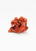 ☼ Small coral sculpture depicting a mermaid and cupid, 19th century