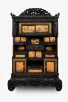 Shibayama cabinet decorated with golden lacquer panels with mother-of-pearl and bone inlays, Japan,