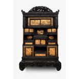 Shibayama cabinet decorated with golden lacquer panels with mother-of-pearl and bone inlays, Japan,