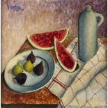 Guido Casalini (Bolzano 1898-1973) - Still life with watermelon and figs