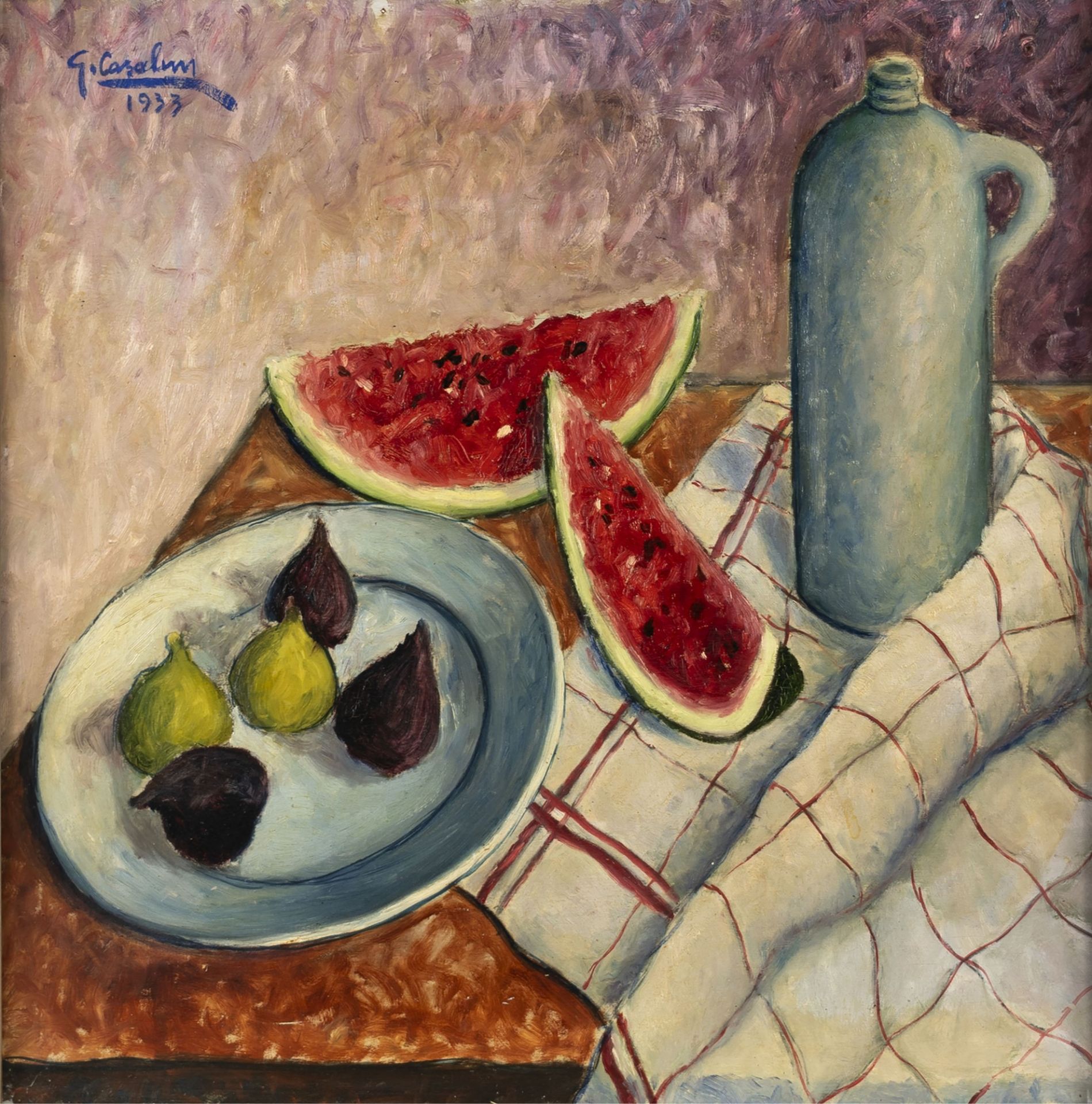 Guido Casalini (Bolzano 1898-1973) - Still life with watermelon and figs