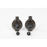 Pair of burgaute snuff bottles, China, 20th century