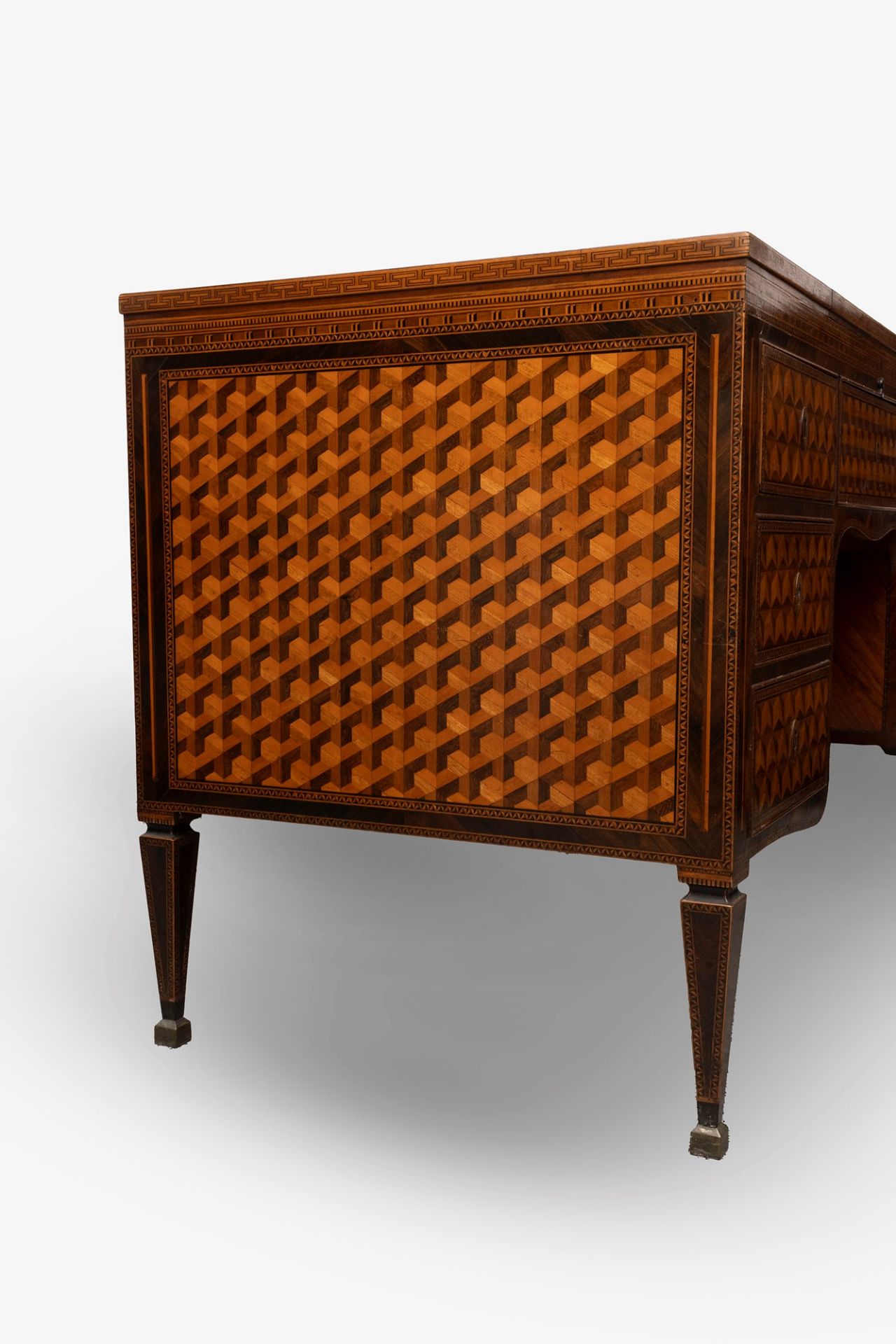 Exceptional Louis XVI center desk inlaid in various essences with geometric motifs, Northern Italy, - Image 19 of 22