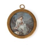 Miniature depicting a girl with a dog, 19th century