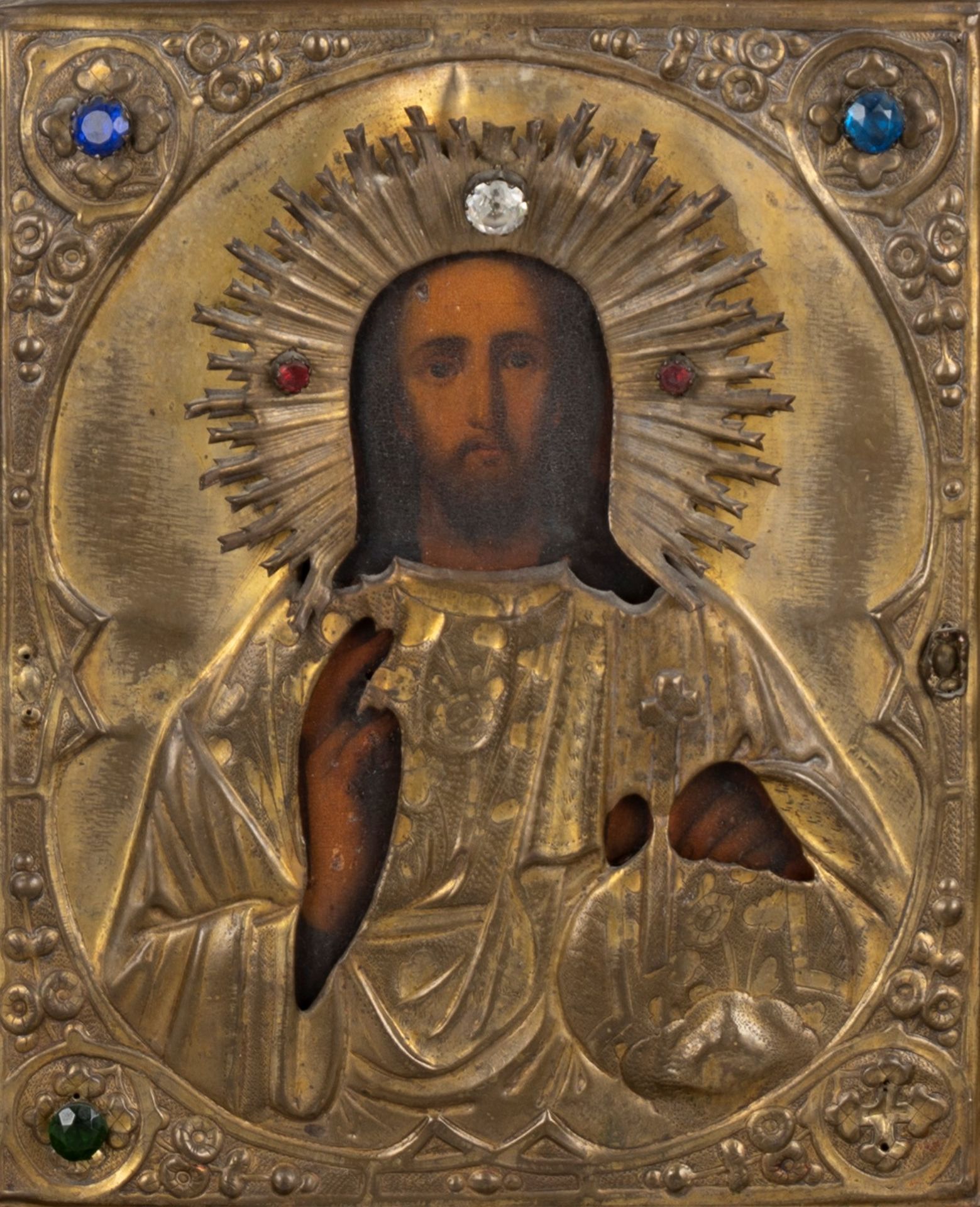 Icon with golden metal riza depicting Christ