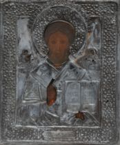 Icon depicting Christ with silver riza, Russia 1887