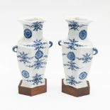 Pair of hexagonal blue and white porcelain vases, China, 19th century