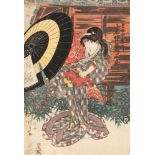 Woodcut depicting Geisha, Japan Meiji period