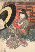 Woodcut depicting Geisha, Japan Meiji period
