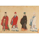 Four silk paintings depicting dignitaries, China, 19th century