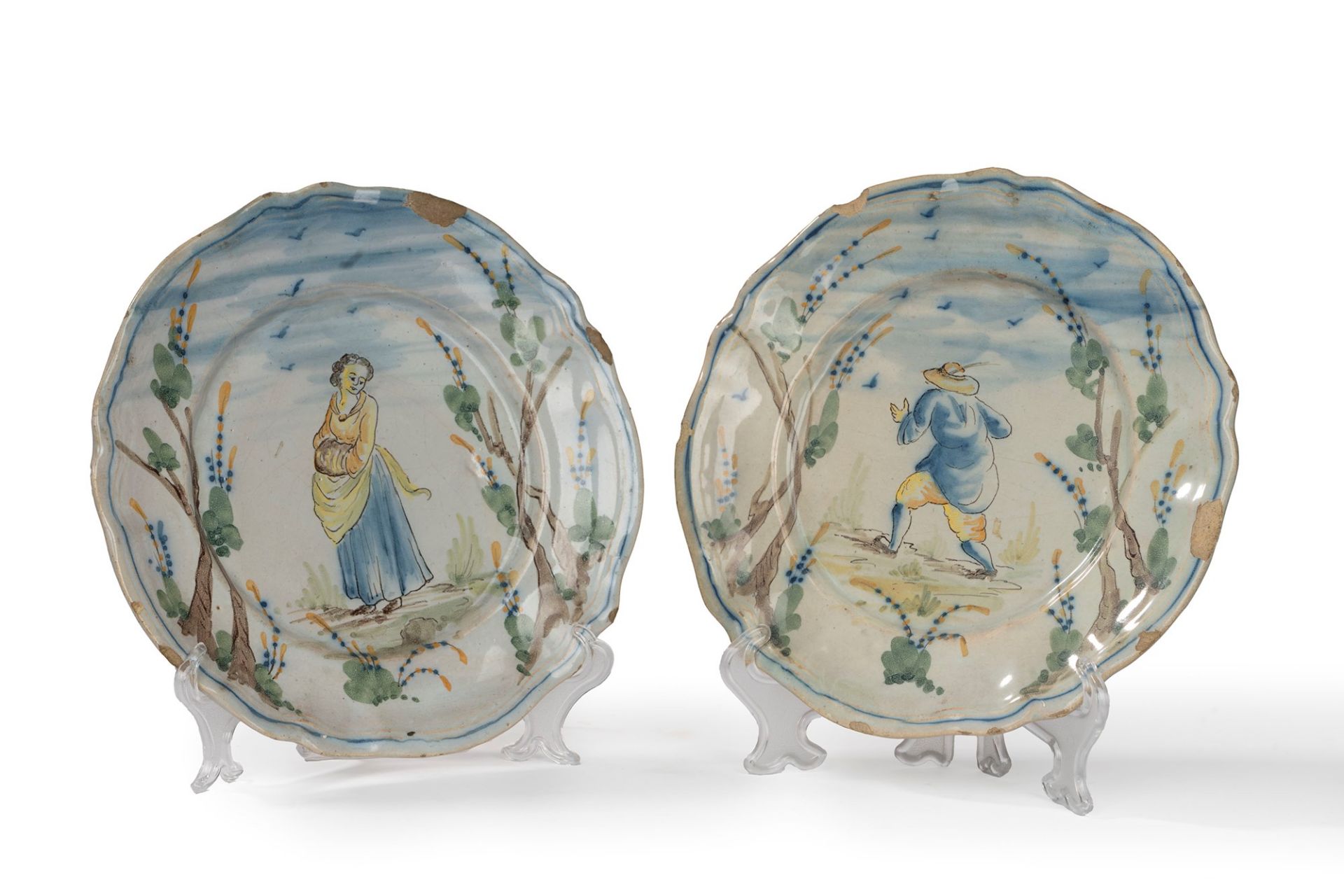 Jacques Boselly, called Giacomo Boselli (Savona 23/06/202-1808) - Two painted majolica plates with