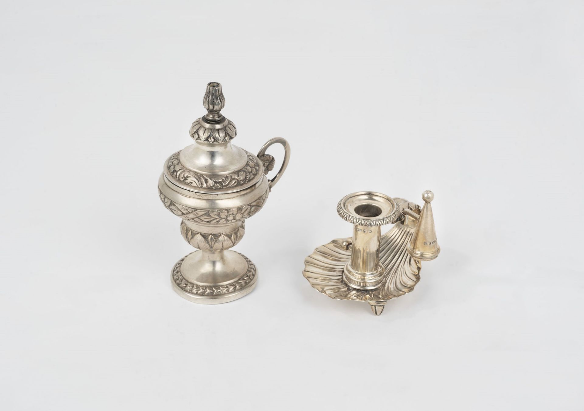 Silver candle holder and wick, 19th century
