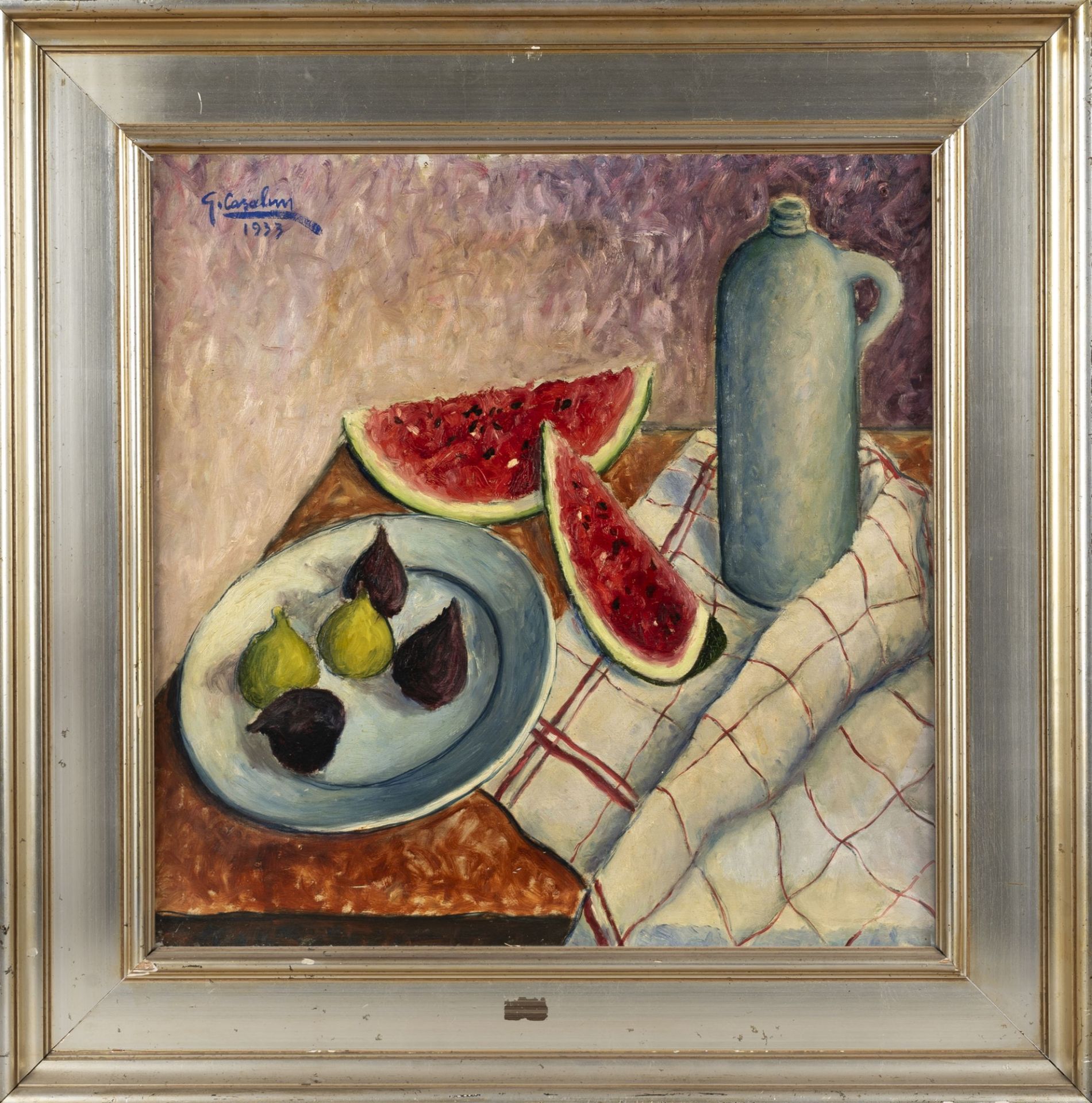 Guido Casalini (Bolzano 1898-1973) - Still life with watermelon and figs - Image 2 of 3