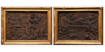 Pair of terracotta bas-reliefs depicting landscapes, 18th century